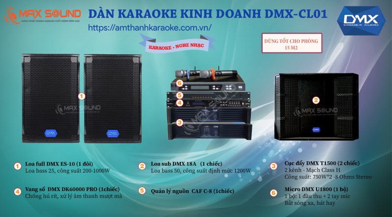 Dàn karaoke kinh doanh DMX CL01 cho phòng diện tích 15m2