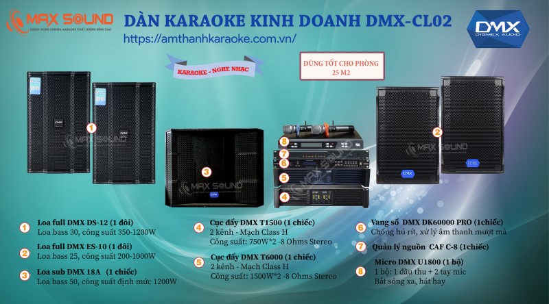 Dàn karaoke kinh doanh DMX CL02 cho diện tích phòng 25m2