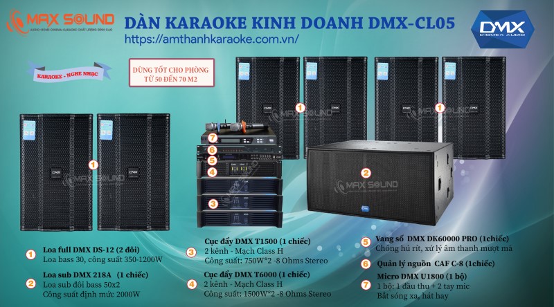 Dàn karaoke kinh doanh DMX CL05 cho phòng diện tích 50 đến 70m2