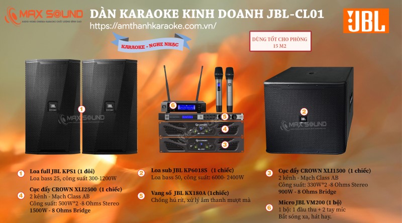 Dàn karaoke kinh doanh JBL CL01 cho diện tích phòng 15m2