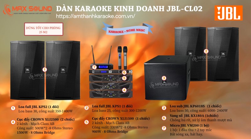 Dàn karaoke kinh doanh JBL CL02 cho phòng diện tích 20 đến 25m2 Dàn karaoke kinh doanh JBL CL02 cho phòng diện tích 20 đến 25m2